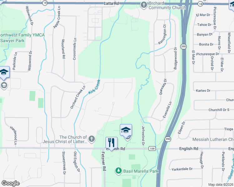 map of restaurants, bars, coffee shops, grocery stores, and more near 1700 Kirk Road South in Rochester