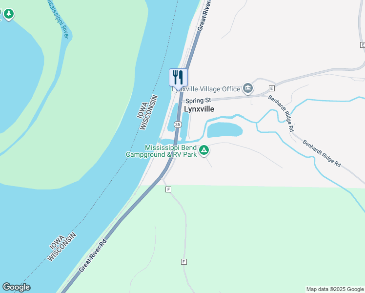 map of restaurants, bars, coffee shops, grocery stores, and more near 185-201 Hillside Drive in Lynxville