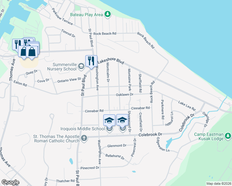 map of restaurants, bars, coffee shops, grocery stores, and more near 44 Frontenac Heights in Rochester