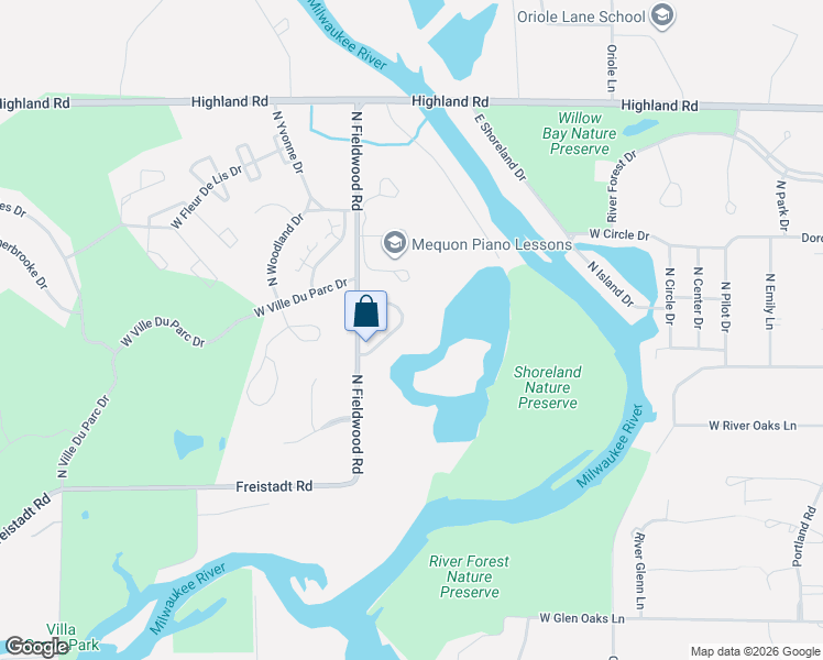 map of restaurants, bars, coffee shops, grocery stores, and more near 2625 Lake Isle Drive in Mequon