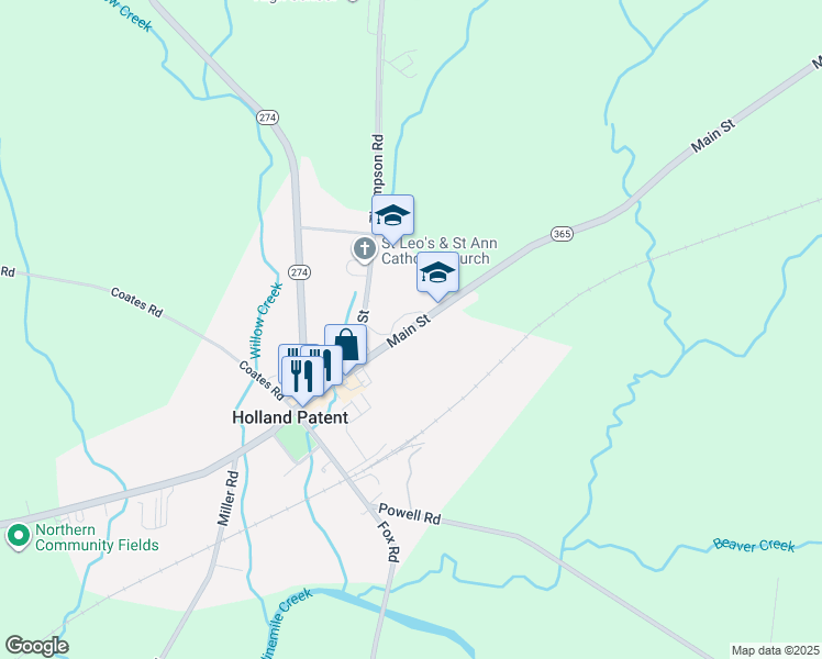map of restaurants, bars, coffee shops, grocery stores, and more near 9601 Main Street in Holland Patent
