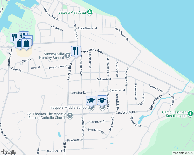 map of restaurants, bars, coffee shops, grocery stores, and more near 44 Frontenac Heights in Rochester