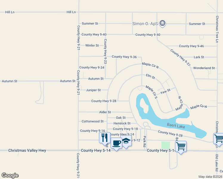 map of restaurants, bars, coffee shops, grocery stores, and more near 58339 Maple Circle North in Silver Lake