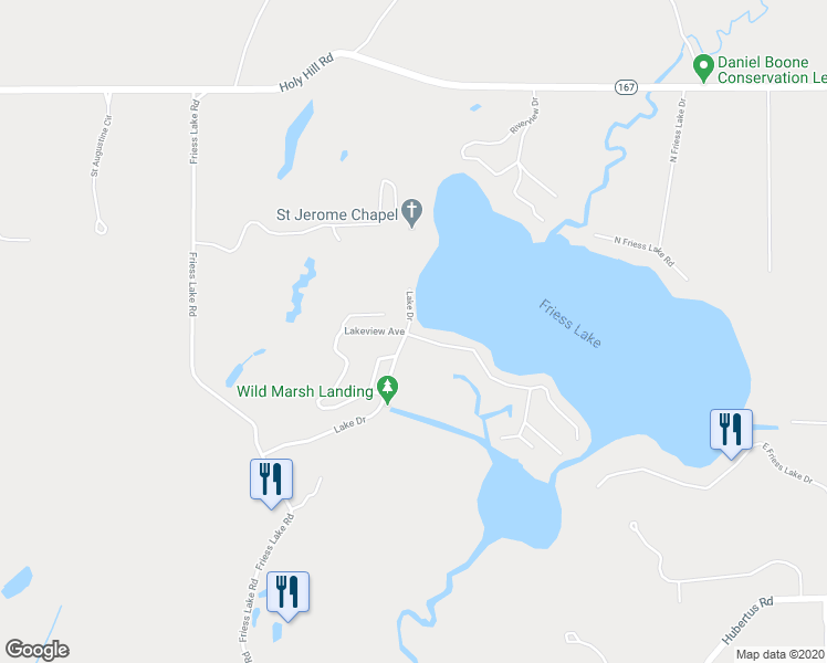 map of restaurants, bars, coffee shops, grocery stores, and more near 5048 Lakeview Avenue in Hubertus