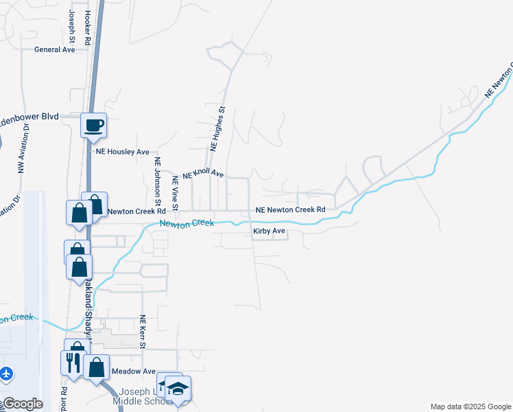 map of restaurants, bars, coffee shops, grocery stores, and more near 1122 Northeast Newton Creek Road in Roseburg