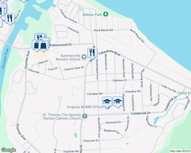 map of restaurants, bars, coffee shops, grocery stores, and more near 493 Washington Avenue in Rochester