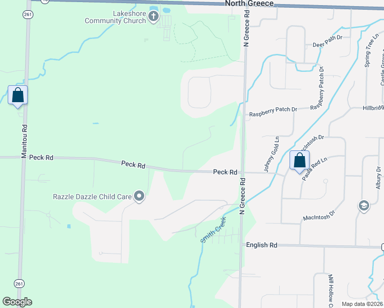 map of restaurants, bars, coffee shops, grocery stores, and more near 2 DiRienzo Drive in North Greece