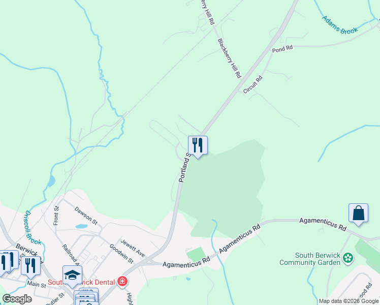 map of restaurants, bars, coffee shops, grocery stores, and more near 313 Portland Street in Berwick