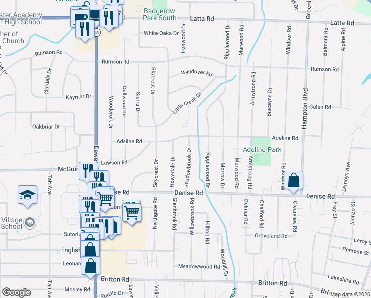 map of restaurants, bars, coffee shops, grocery stores, and more near 152 Shadowbrook Drive in Rochester