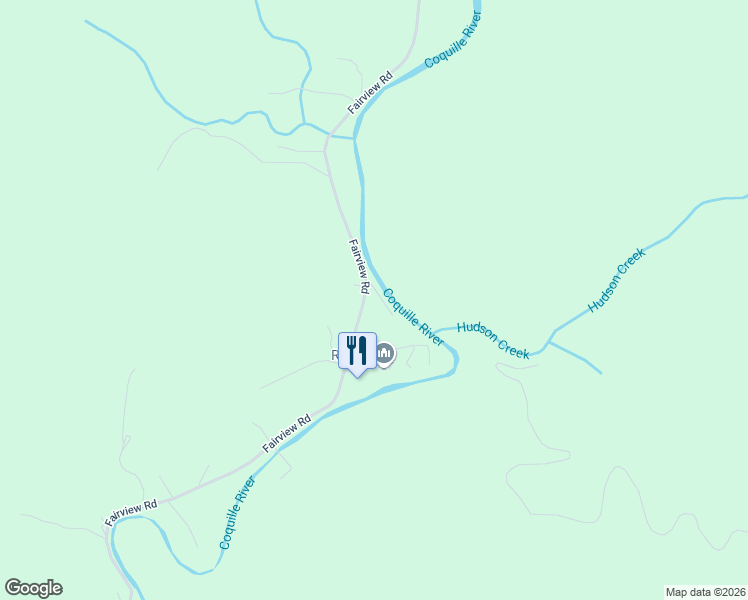 map of restaurants, bars, coffee shops, grocery stores, and more near 60031 Fairview Road in Coquille
