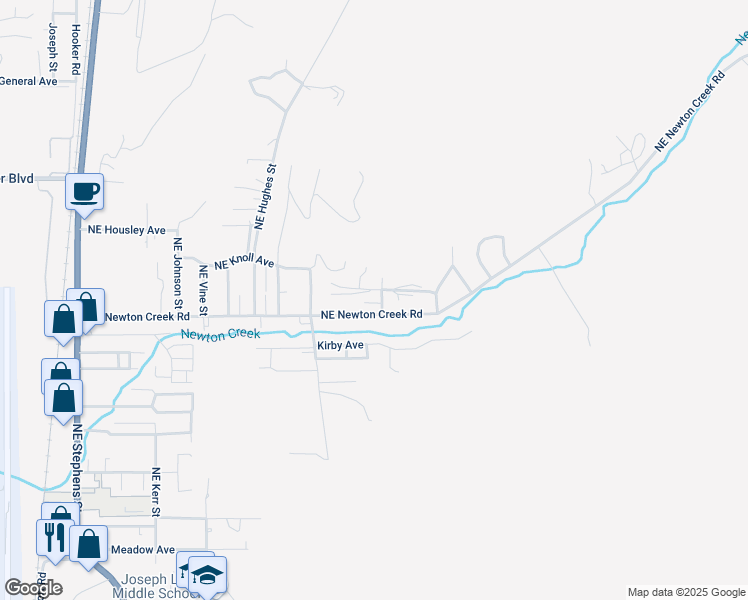 map of restaurants, bars, coffee shops, grocery stores, and more near 1253 Northeast Ridge Avenue in Roseburg