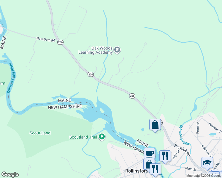 map of restaurants, bars, coffee shops, grocery stores, and more near 250 Maine 236 in Berwick