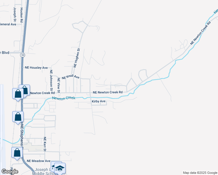 map of restaurants, bars, coffee shops, grocery stores, and more near 1253 Northeast Ridge Avenue in Roseburg