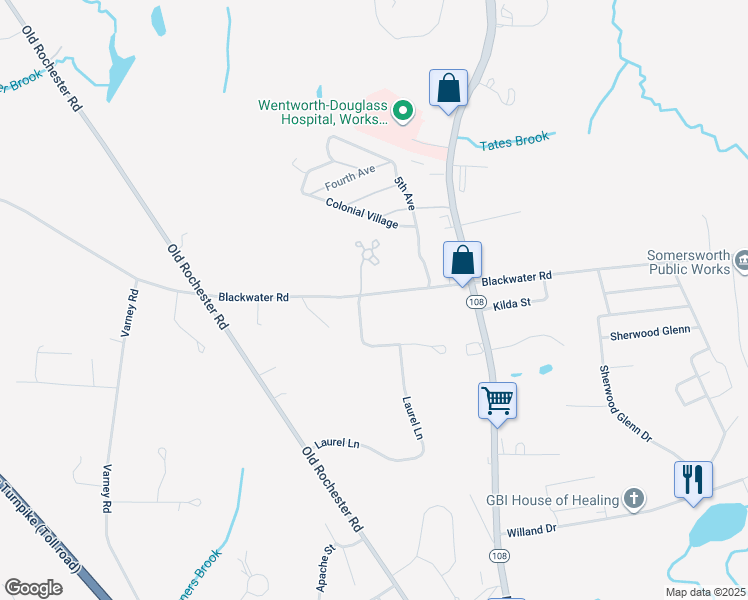 map of restaurants, bars, coffee shops, grocery stores, and more near 164 Blackwater Road in Somersworth