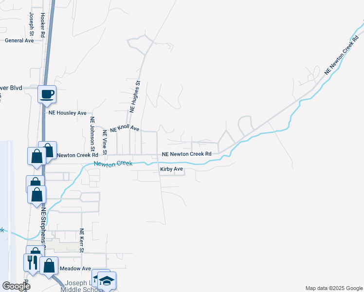 map of restaurants, bars, coffee shops, grocery stores, and more near 1253 Northeast Ridge Avenue in Roseburg