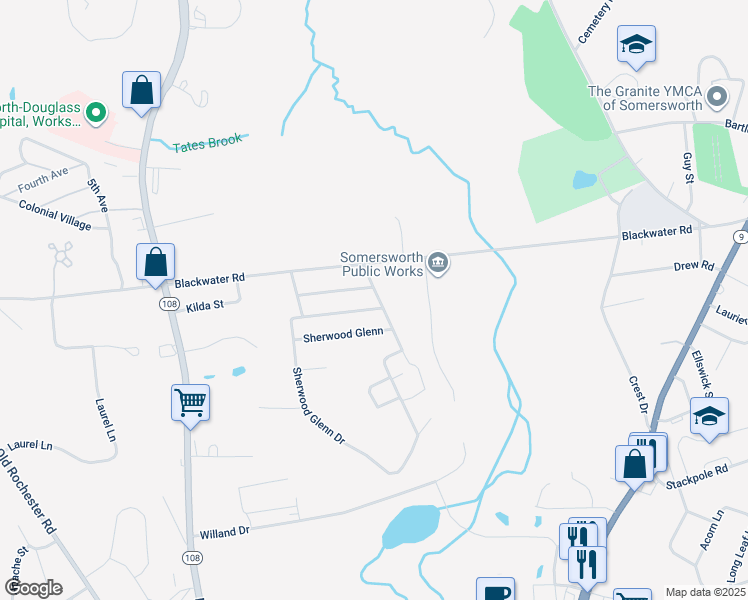map of restaurants, bars, coffee shops, grocery stores, and more near 200 Sherwood Glenn Drive in Somersworth