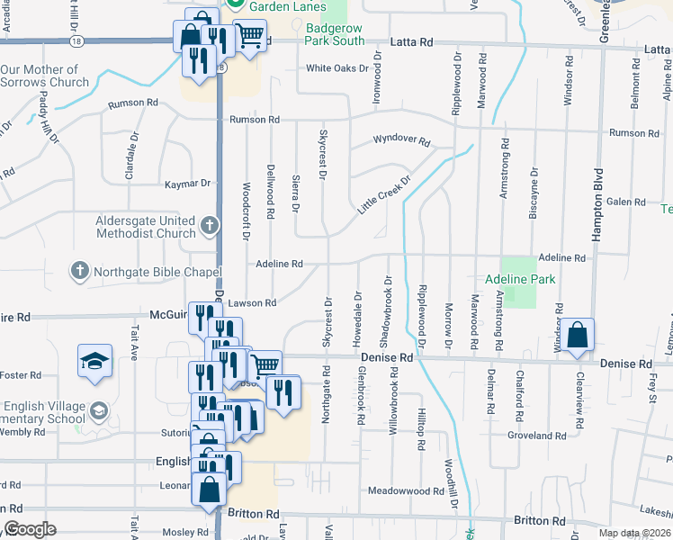 map of restaurants, bars, coffee shops, grocery stores, and more near 48 Skycrest Drive in Rochester