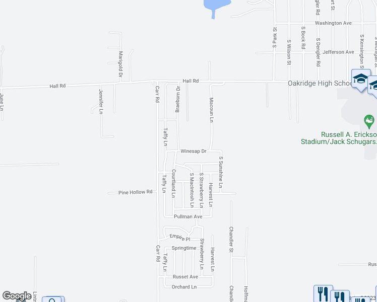 map of restaurants, bars, coffee shops, grocery stores, and more near 4876 Winesap Drive in Muskegon