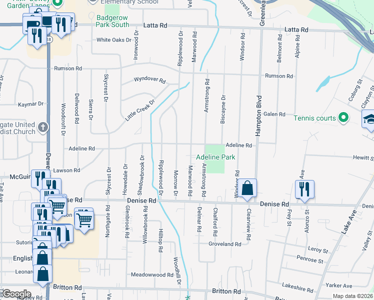 map of restaurants, bars, coffee shops, grocery stores, and more near 146 Morrow Drive in Rochester