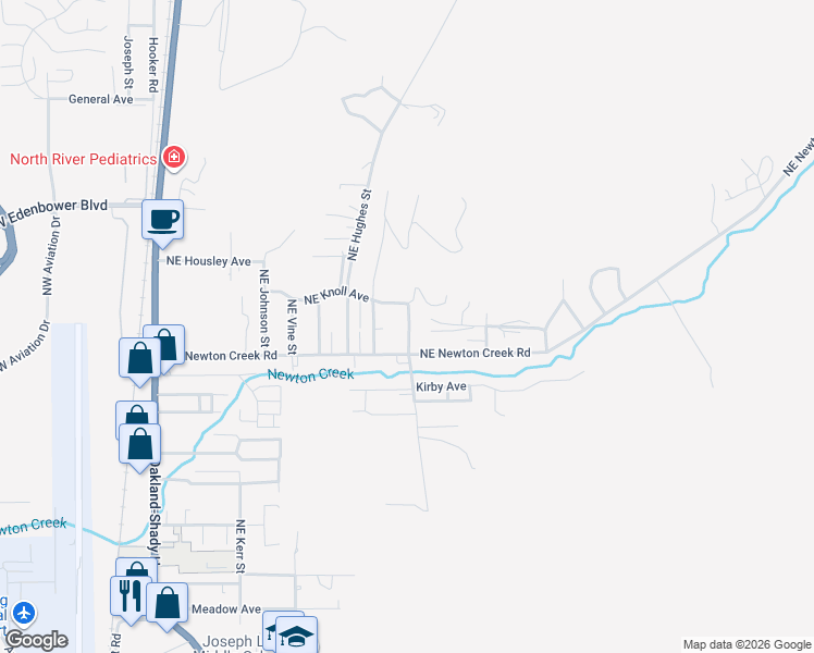 map of restaurants, bars, coffee shops, grocery stores, and more near 3049 Northeast Follett Street in Roseburg