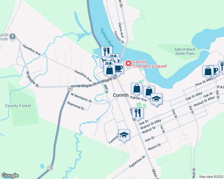 map of restaurants, bars, coffee shops, grocery stores, and more near in Corinth