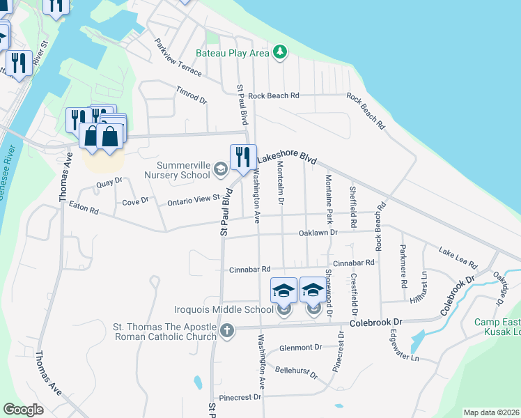map of restaurants, bars, coffee shops, grocery stores, and more near 498 Eaton Road in Rochester