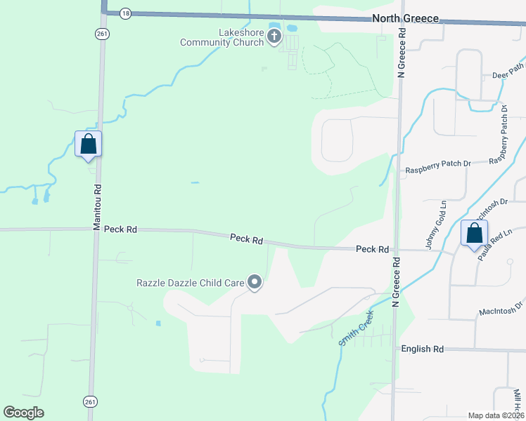map of restaurants, bars, coffee shops, grocery stores, and more near 96 Peck Road in Hilton