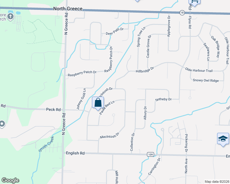 map of restaurants, bars, coffee shops, grocery stores, and more near 647 Macintosh Drive in Rochester