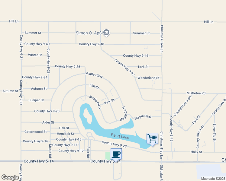 map of restaurants, bars, coffee shops, grocery stores, and more near County Highway 9-58 in Lake