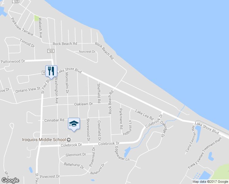map of restaurants, bars, coffee shops, grocery stores, and more near 869 Lake Shore Boulevard in Rochester