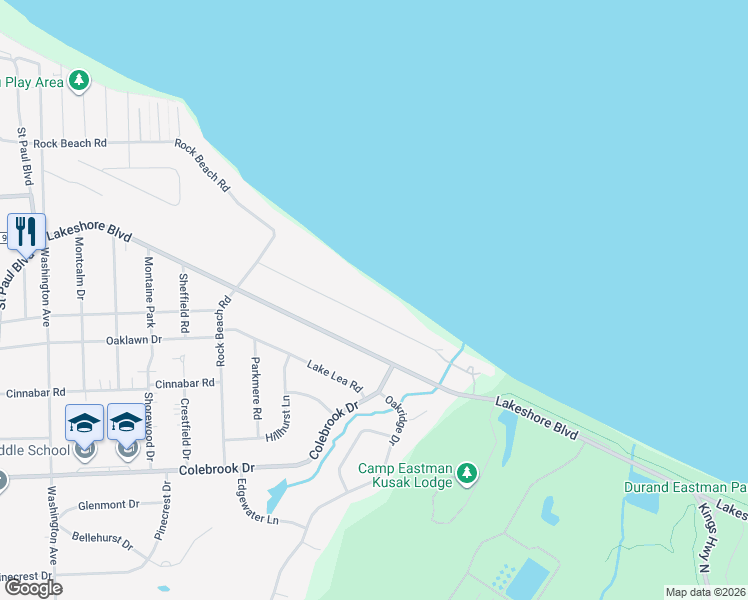 map of restaurants, bars, coffee shops, grocery stores, and more near 770 Rock Beach Road in Rochester