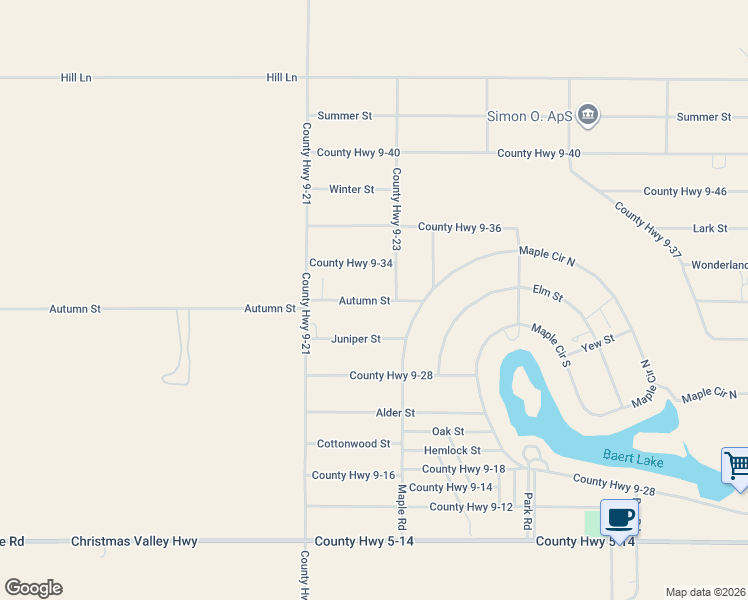 map of restaurants, bars, coffee shops, grocery stores, and more near Autumn Street in Christmas Valley