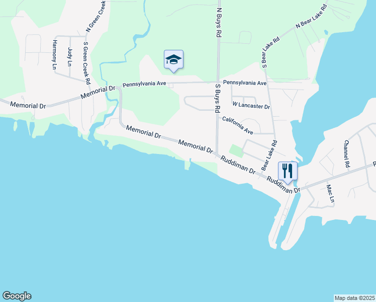 map of restaurants, bars, coffee shops, grocery stores, and more near 2447 Memorial Drive in Muskegon