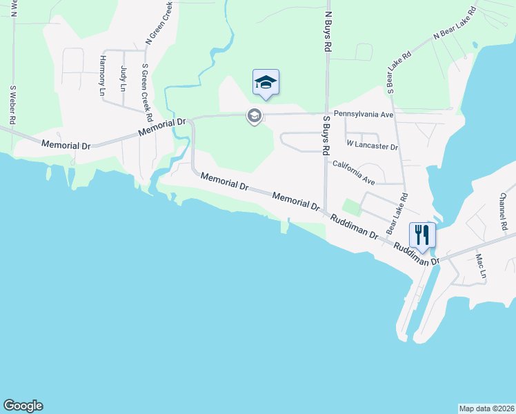 map of restaurants, bars, coffee shops, grocery stores, and more near 2499 Memorial Drive in Muskegon