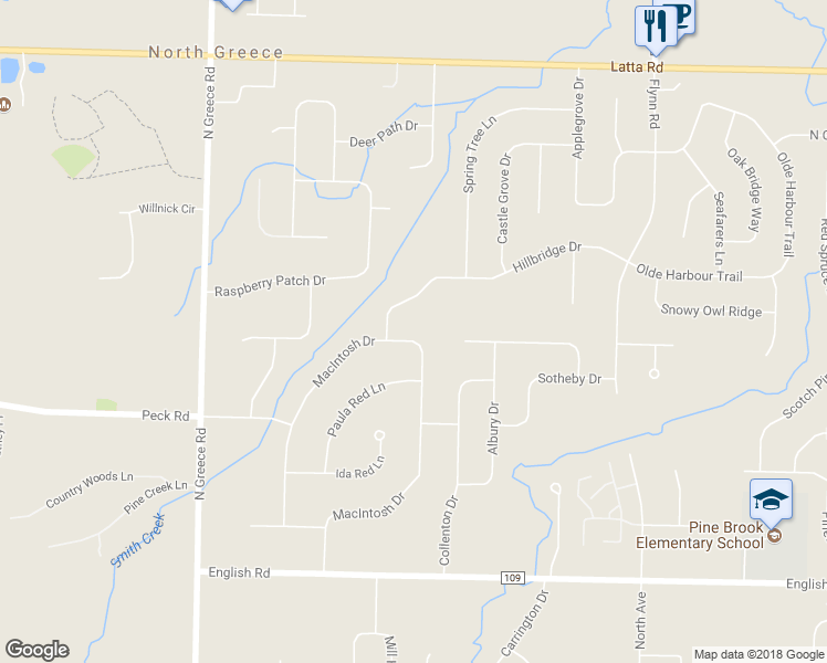 map of restaurants, bars, coffee shops, grocery stores, and more near 630 Macintosh Drive in Rochester