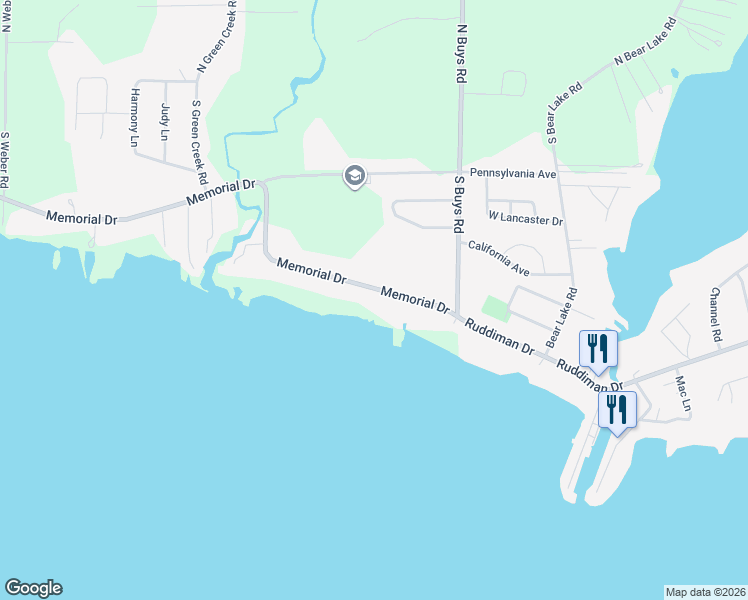 map of restaurants, bars, coffee shops, grocery stores, and more near 2499 Memorial Drive in Muskegon