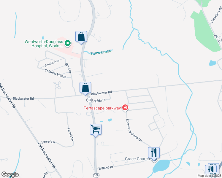 map of restaurants, bars, coffee shops, grocery stores, and more near 119 Blackwater Road in Somersworth
