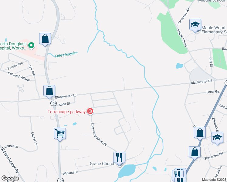 map of restaurants, bars, coffee shops, grocery stores, and more near 97 Blackwater Road in Somersworth