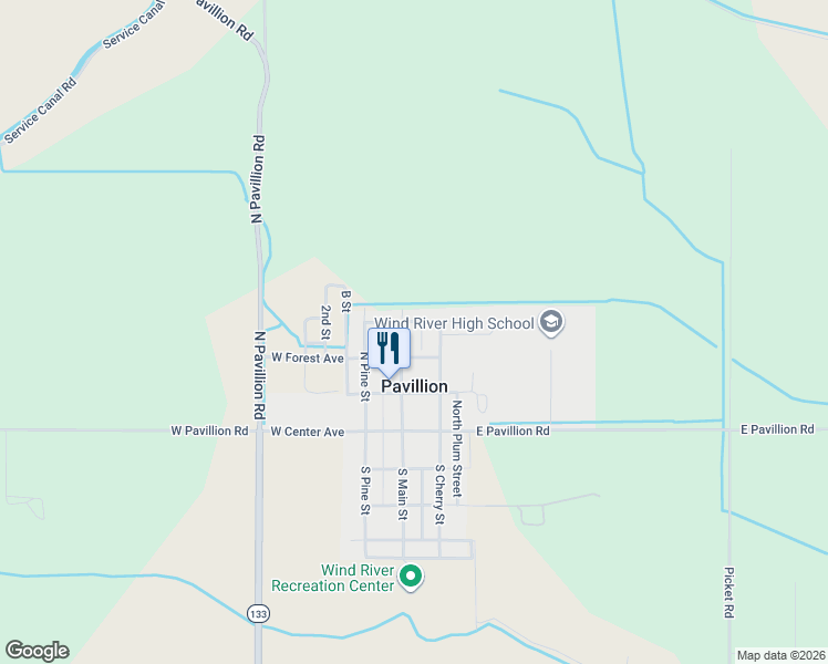 map of restaurants, bars, coffee shops, grocery stores, and more near 101-111 E Euclid Ave in Pavillion