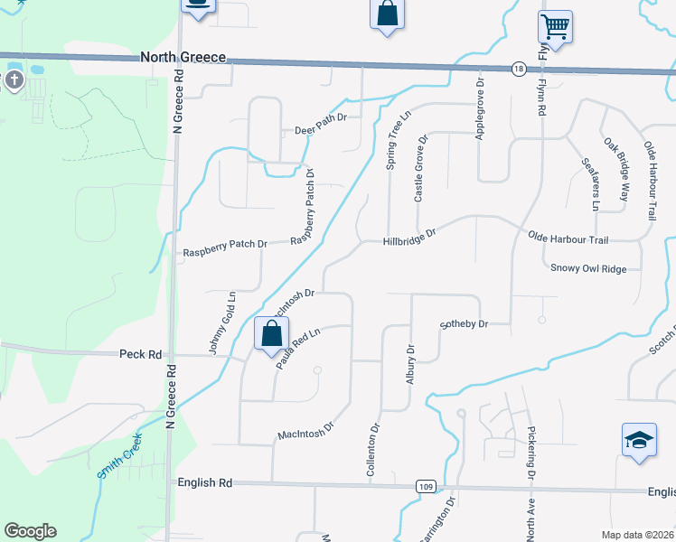 map of restaurants, bars, coffee shops, grocery stores, and more near 243 Hillbridge Drive in Rochester