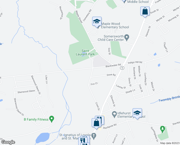 map of restaurants, bars, coffee shops, grocery stores, and more near 7 Crest Drive in Somersworth