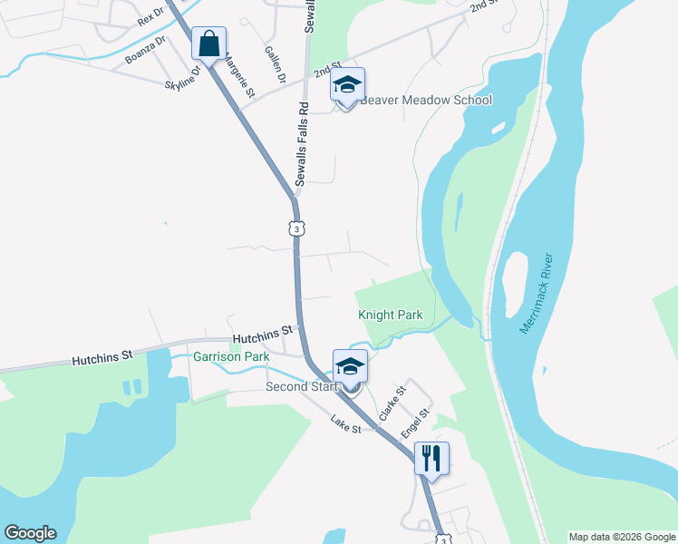 map of restaurants, bars, coffee shops, grocery stores, and more near 5 Davis Street in Concord