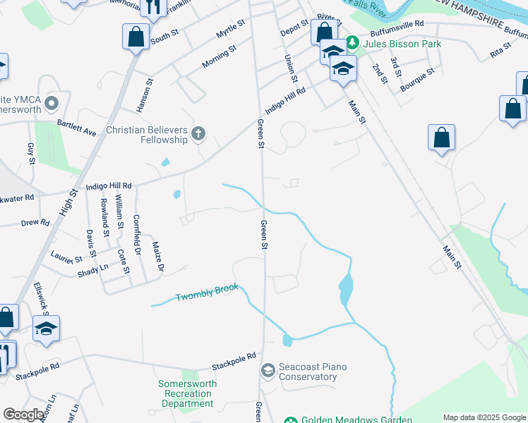 map of restaurants, bars, coffee shops, grocery stores, and more near Green Street in Somersworth