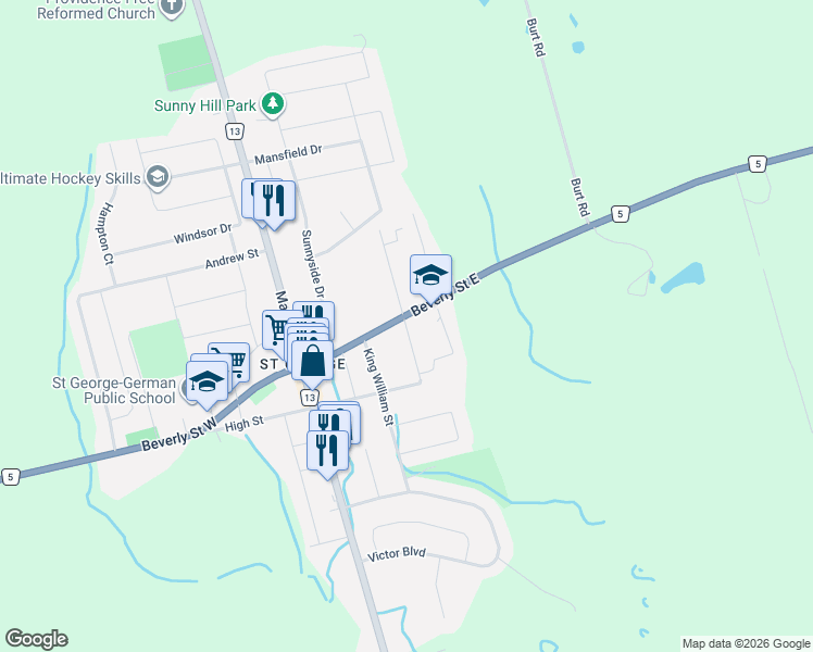 map of restaurants, bars, coffee shops, grocery stores, and more near 6 Tolhurst Avenue in Saint George
