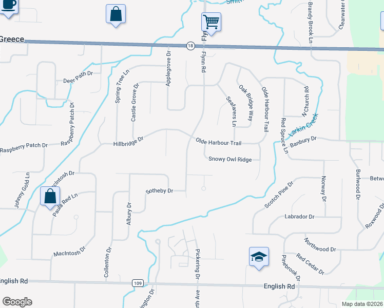 map of restaurants, bars, coffee shops, grocery stores, and more near 1378 Flynn Road in Rochester