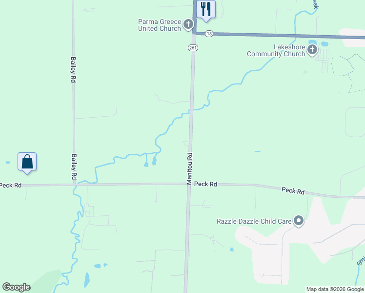 map of restaurants, bars, coffee shops, grocery stores, and more near 1305 Manitou Road in Hilton