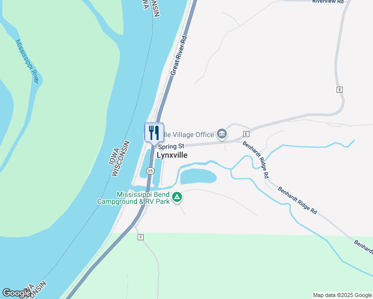 map of restaurants, bars, coffee shops, grocery stores, and more near 317 Spring Street in Lynxville