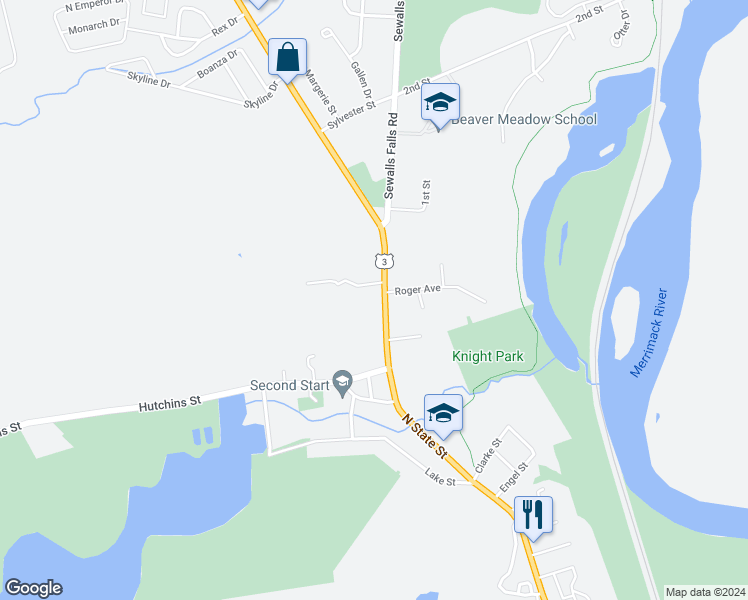 map of restaurants, bars, coffee shops, grocery stores, and more near 533 North State Street in Concord