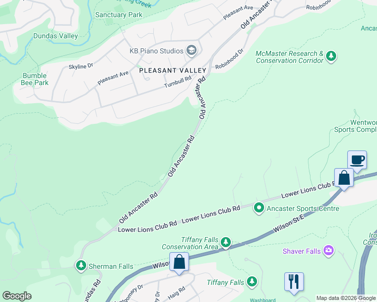 map of restaurants, bars, coffee shops, grocery stores, and more near 932 Old Dundas Road in Hamilton
