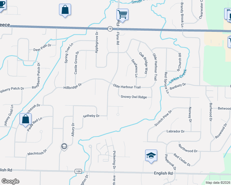 map of restaurants, bars, coffee shops, grocery stores, and more near 1378 Flynn Road in Rochester